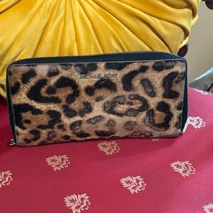 Michael Kors Leopard Print Zip-Around Wallet - Brown/Black